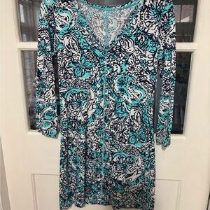 Lilly Pulitzer Teal and Cream Patterned Top